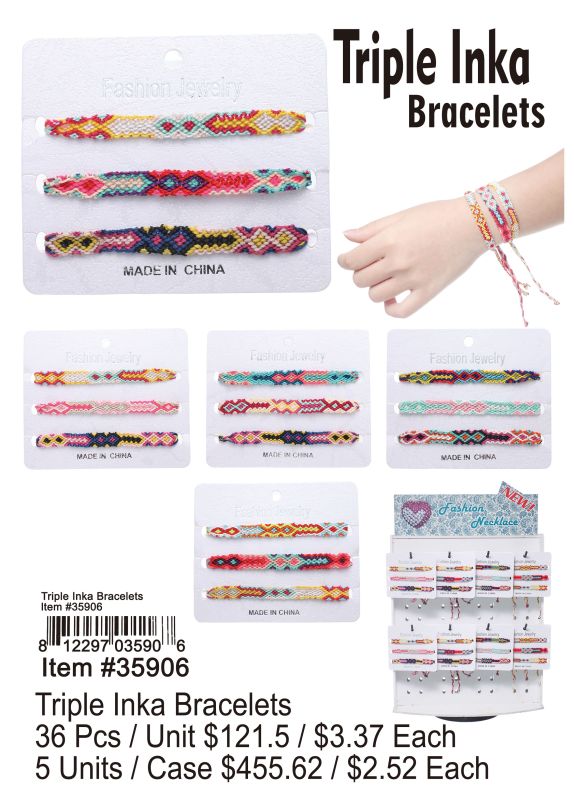 Triple Inka Bracelets - 36 Pieces Unit
