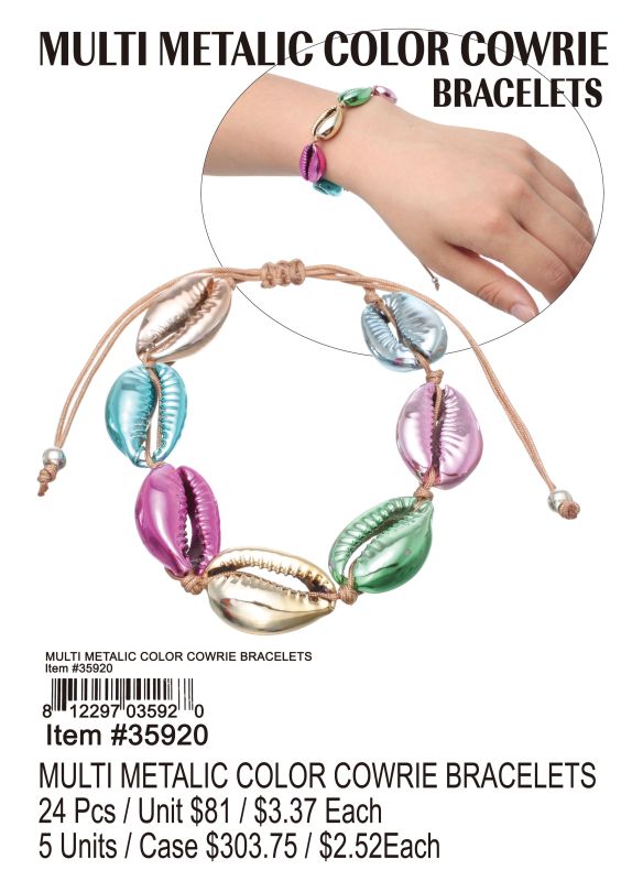 Multi Metalic Color Cowrie Bracelets - 24 Pieces Unit - Click Image to Close