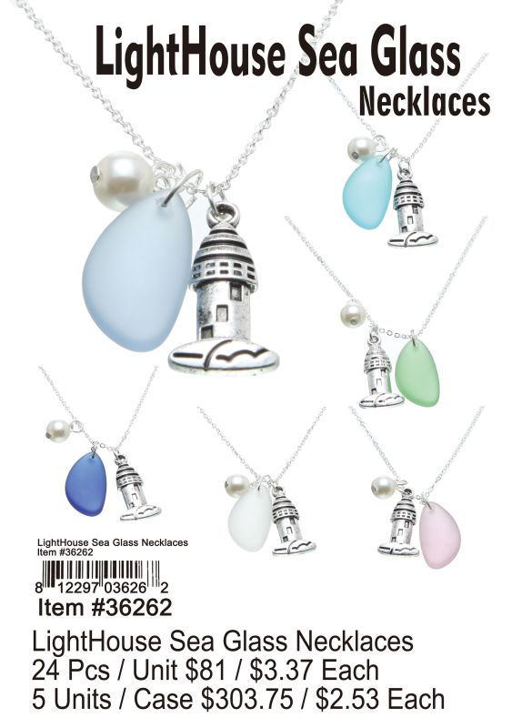 Lighthouse Sea Glass Necklace - 24 Pieces Unit
