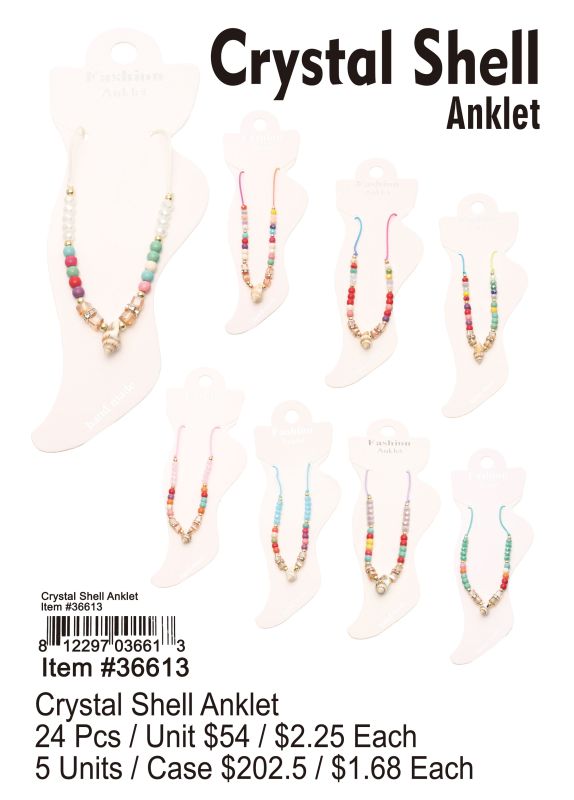 Crystal Shell Anklet - 24 Pieces Unit - Click Image to Close