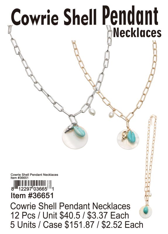 Cowrie Shell Pendant Necklace - 12 Pieces Unit