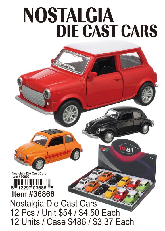 Nostalgia Die Cast Cars - 12 Pieces Unit