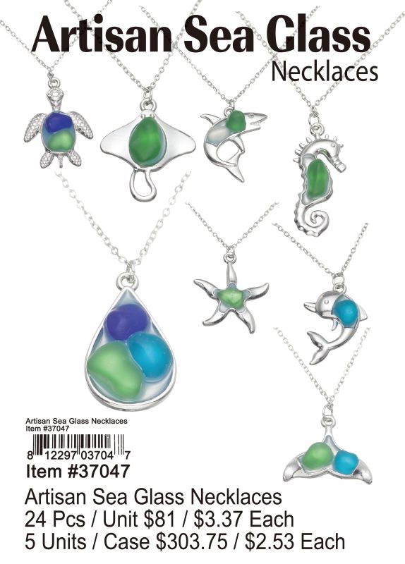 Artisan Sea Glass Necklaces - 24 Pieces Unit