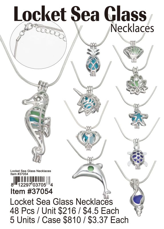 Locket Sea Glass Necklace - 48 Pieces Unit - Click Image to Close