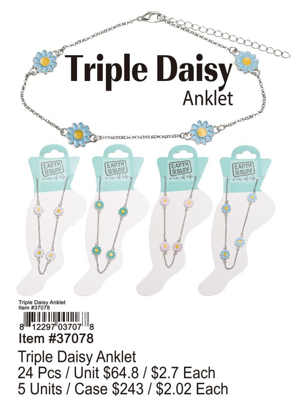 Triple Daisy Anklets - 24 Pieces Unit - Click Image to Close