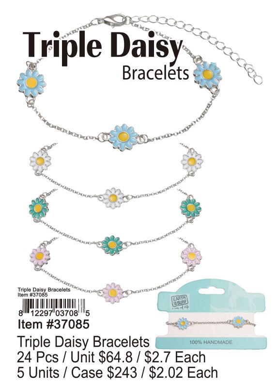 Triple Daisy Bracelets - 24 Pieces Unit