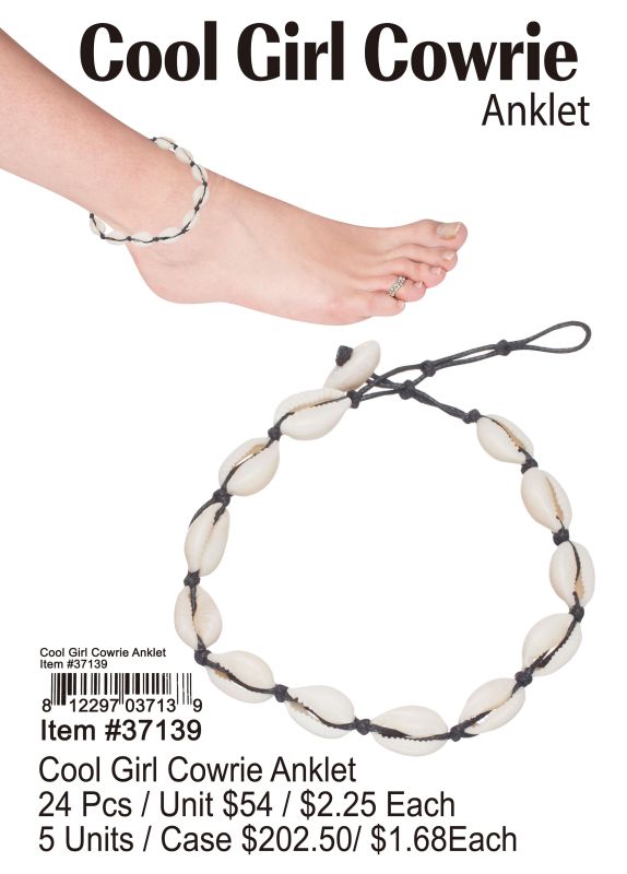 Cool Girl Cowrie Anklets - 24 Pieces Unit