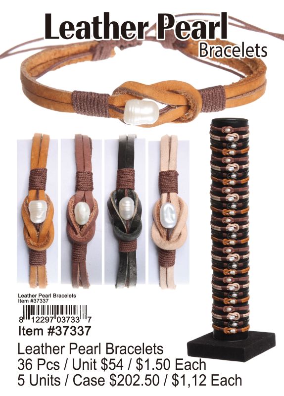 Leather Pearl Bracelets - 36 Pieces Unit