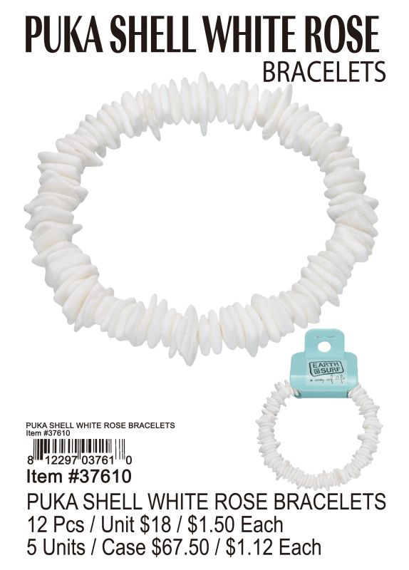 Puka Shell White Rose Bracelets - 12 Pieces Unit