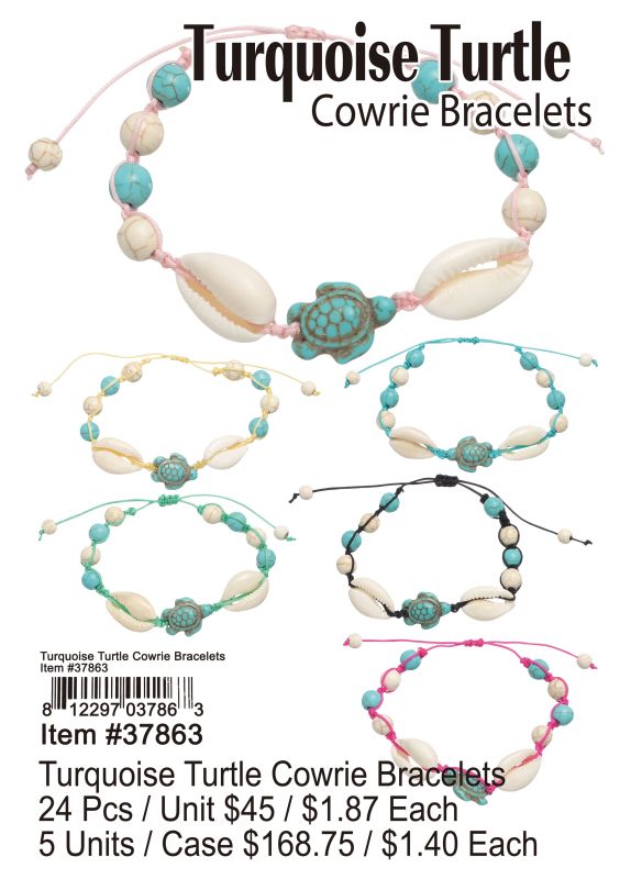 Turquoise Turtle Cowrie Bracelets - 24 Pieces Unit