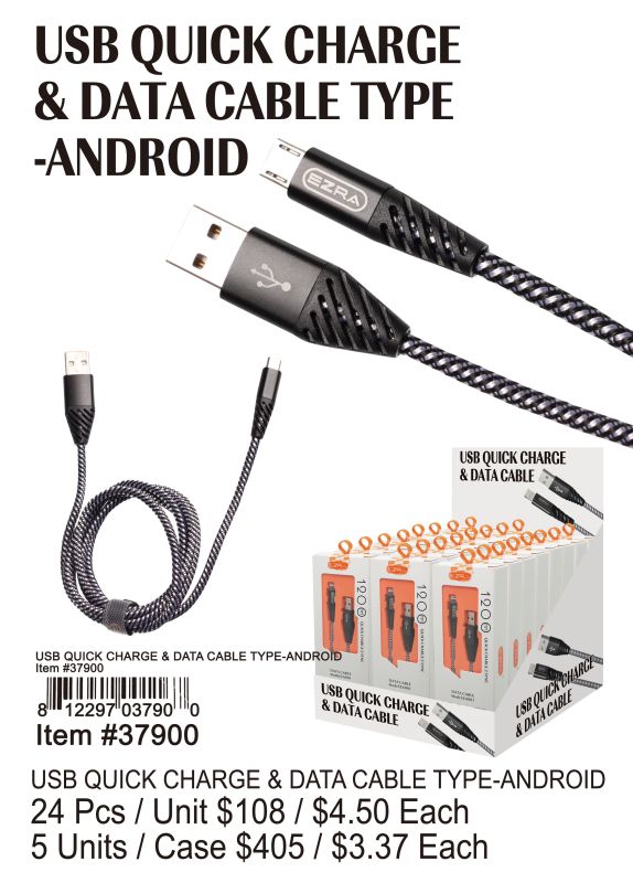 Usb Quick Charge&Data Cable Type-Android - 24 Pieces Unit