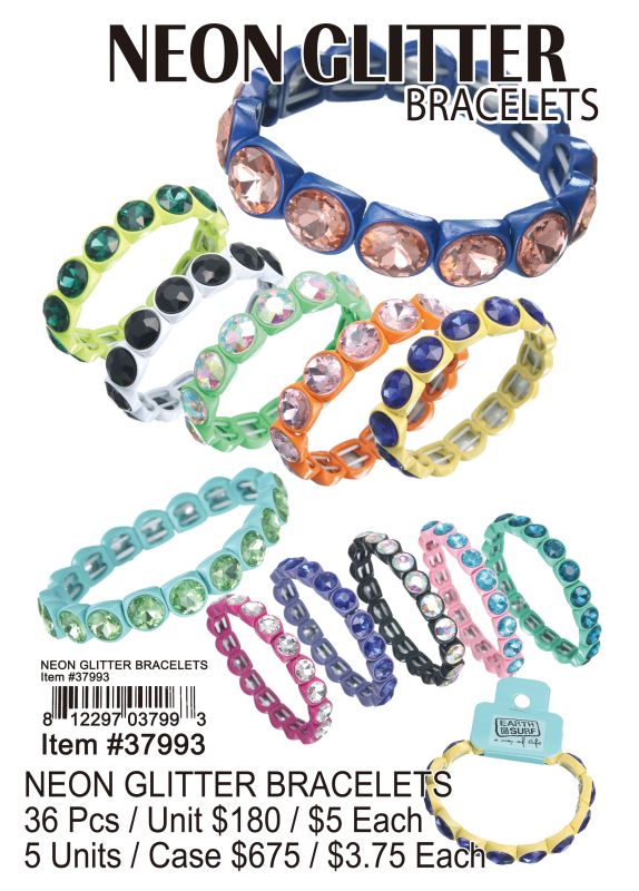 Neon Glitter Bracelets - 36 Pieces Unit