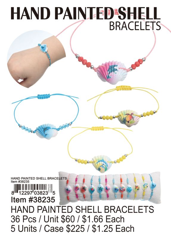 Hand Painted Shell Bracelets - 36 Pieces Unit