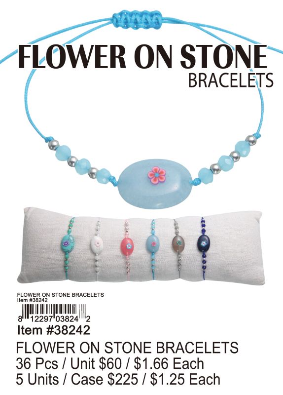 Flower On Stone Bracelets - 36 Pieces Unit