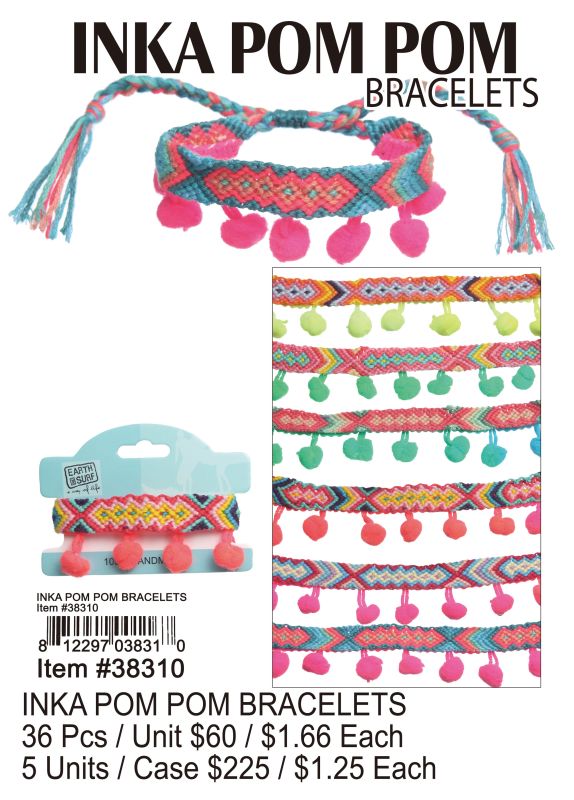 Inka Pom Pom Bracelets - 36 Pieces Unit