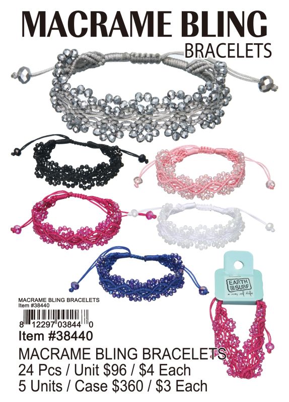 Macrame Bling Bracelets - 24 Pieces Unit