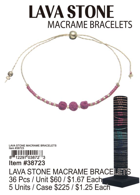 Lava Stone Macrame Bracelets - 36 Pieces Unit