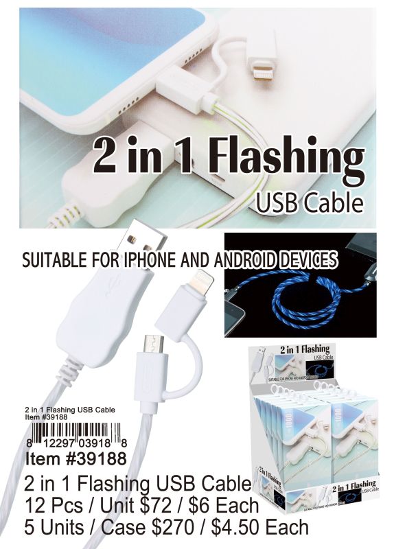 2 In 1 Flashing Usb Cable - 12 Pieces Unit