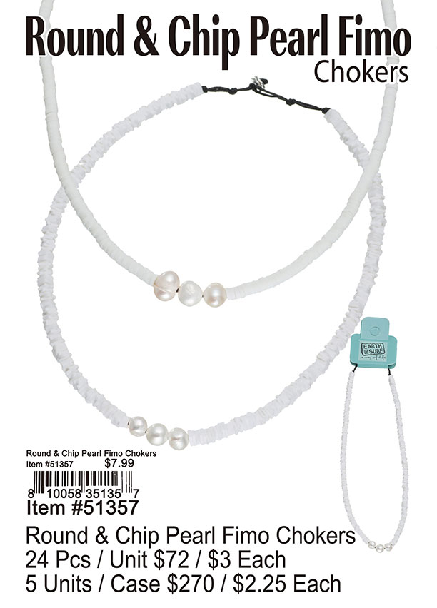 Round & Chip Pearl Fimo Chokers - Click Image to Close