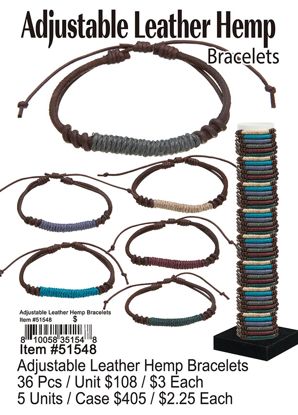 Adjustable Leather Hemp Bracelets - Click Image to Close