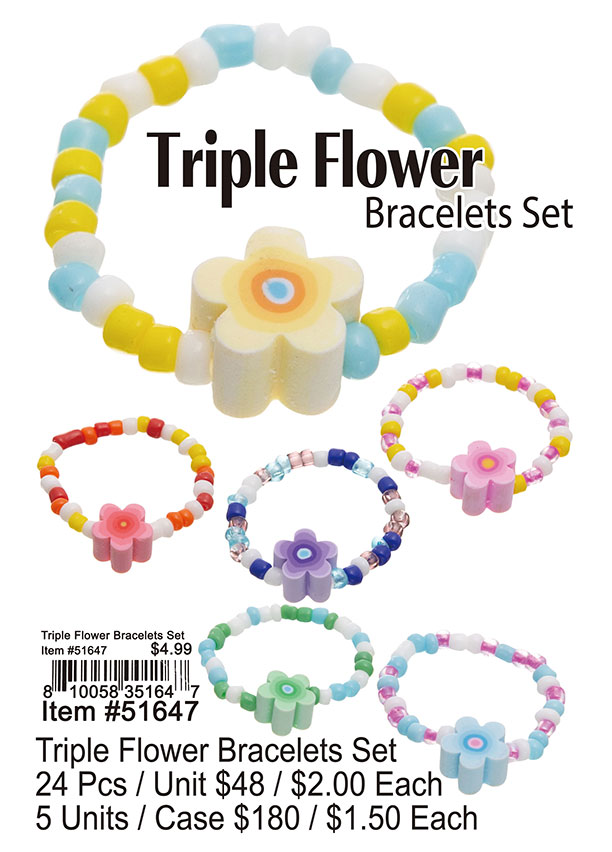 Triple Flower Bracelets Set