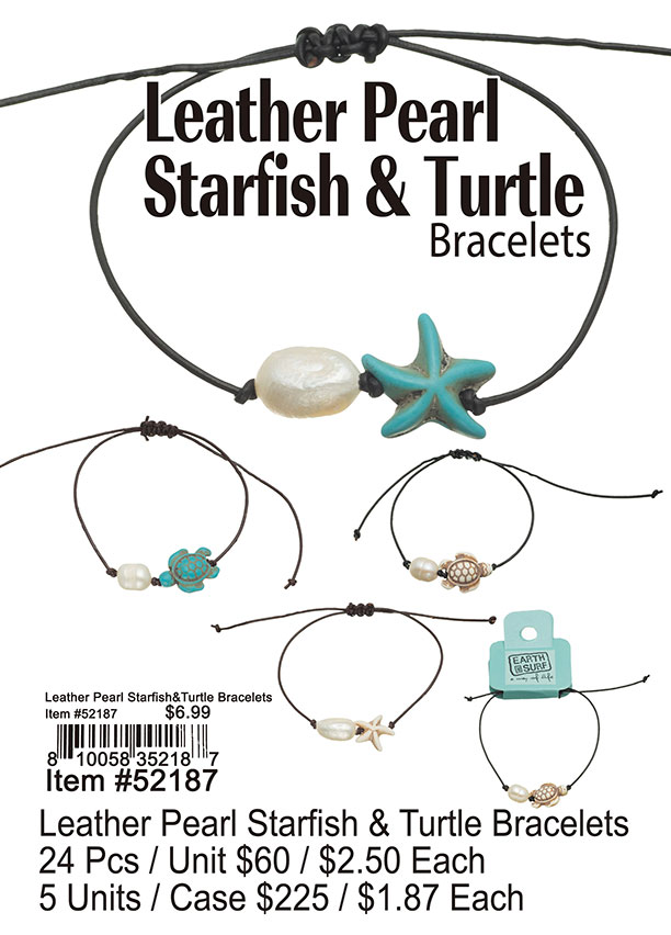 Leather Pearl Starfish & Turtle Bracelets