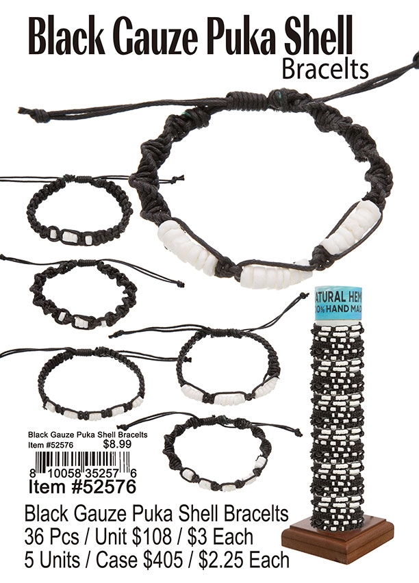 Black Gauze Puka Shell Bracelets