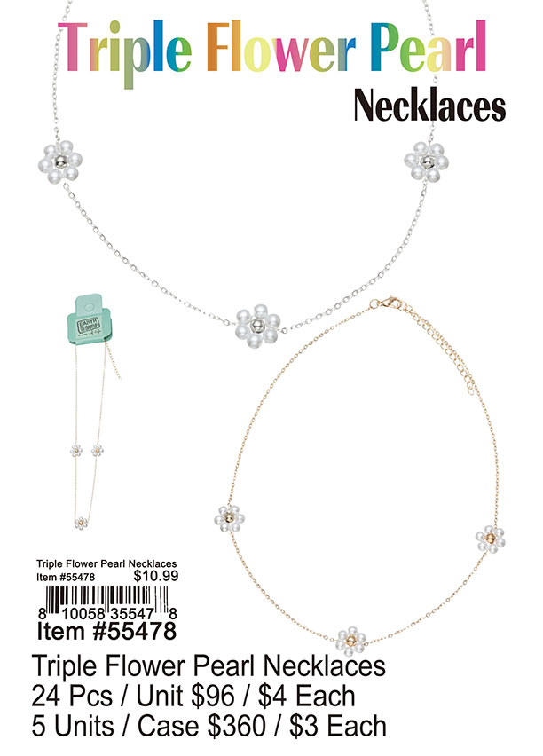 Triple Flower Pearl Necklaces