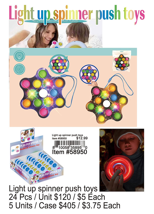 Light Up Spinner Push Toys